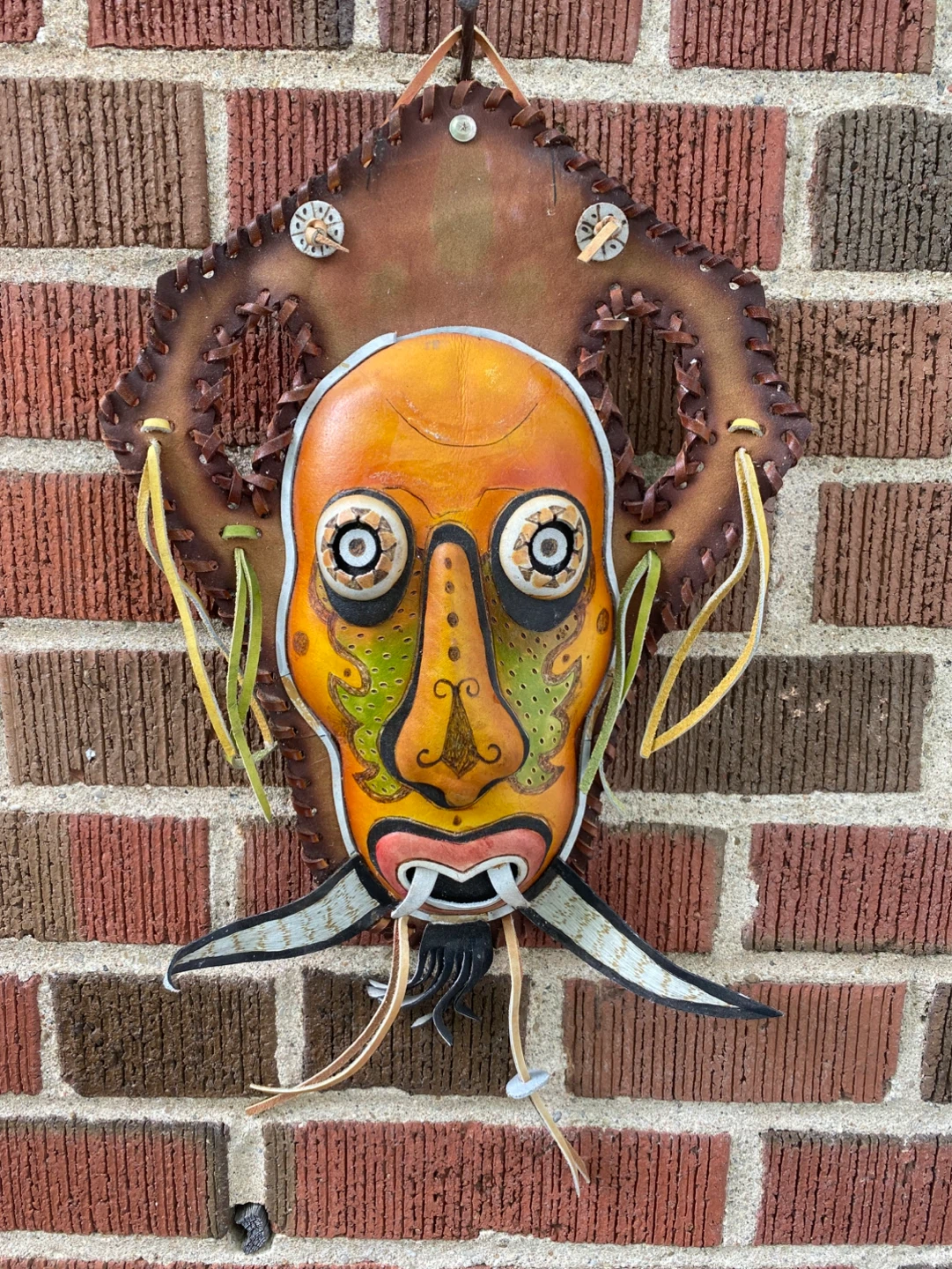 Handmade Leather Tribal Mask Wall Hanging