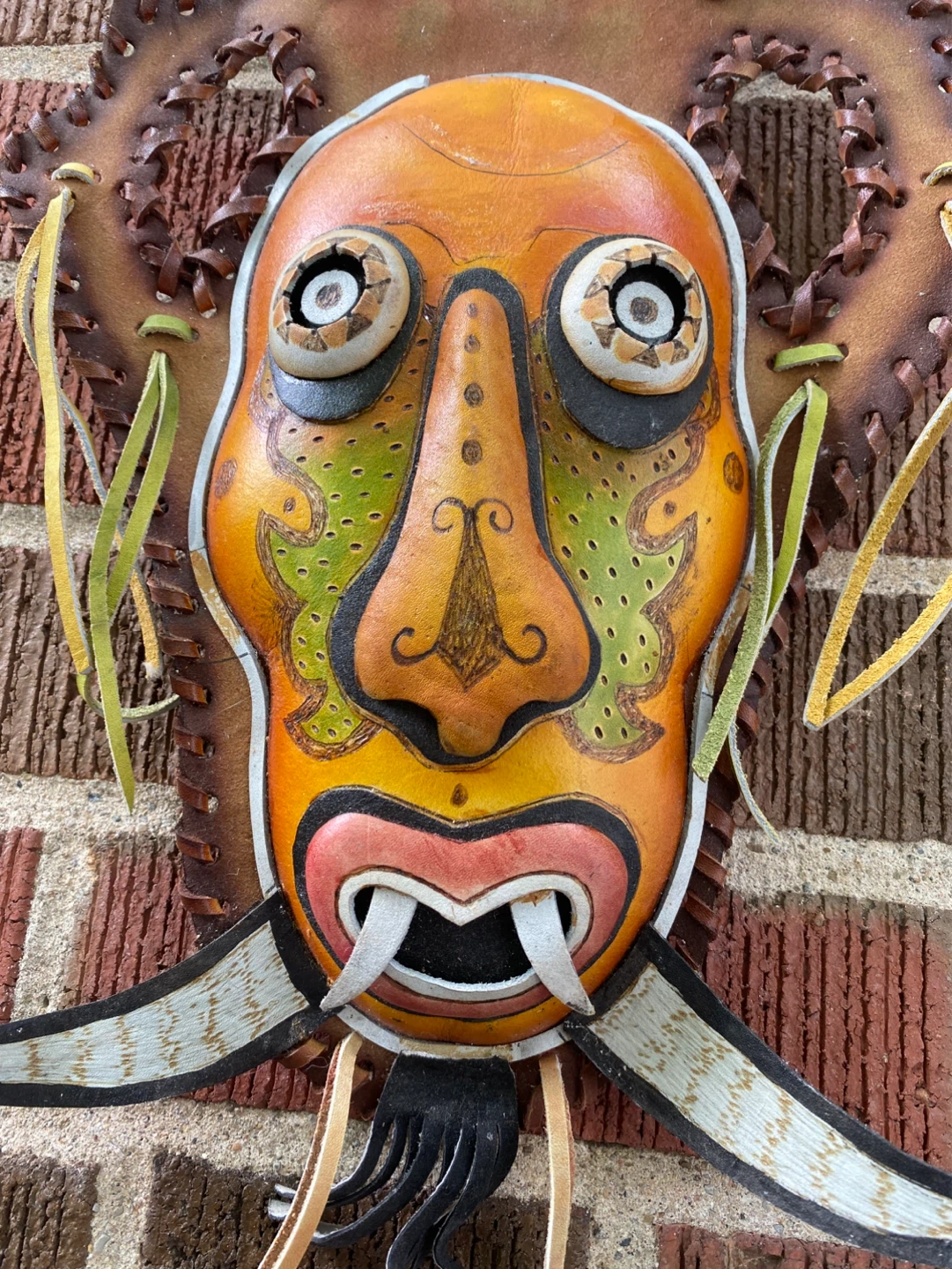 Handmade Leather Tribal Mask Wall Hanging - photo 2