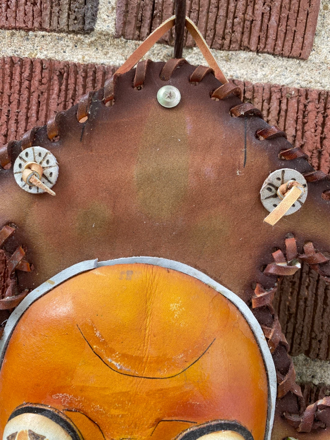 Handmade Leather Tribal Mask Wall Hanging - photo 3