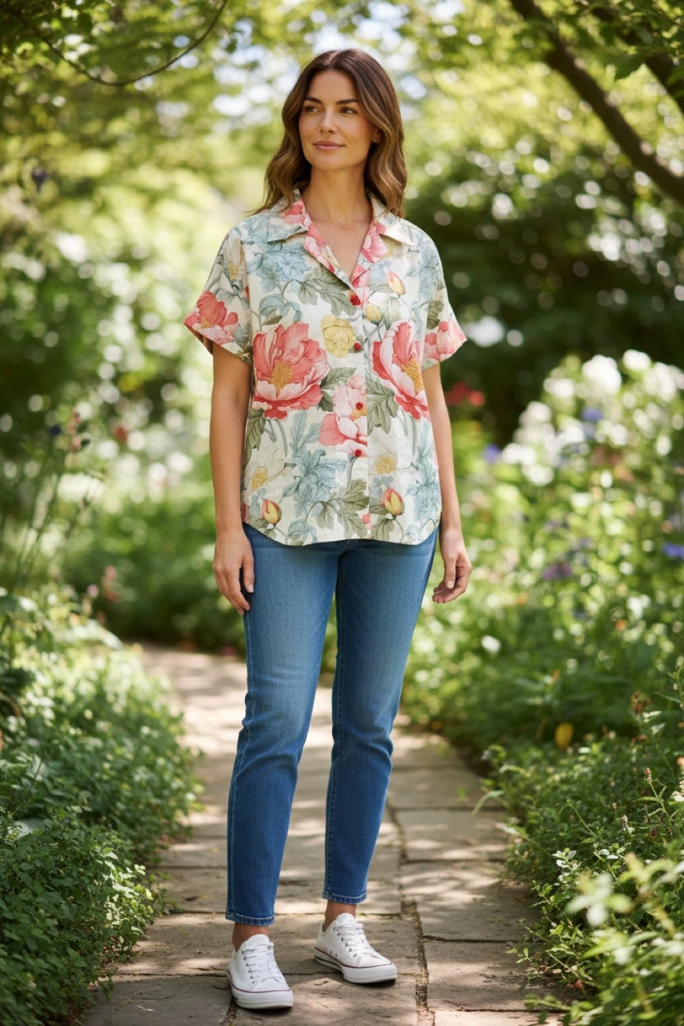 Women's Floral Print Short Sleeve Button-Up Shirt - photo 2