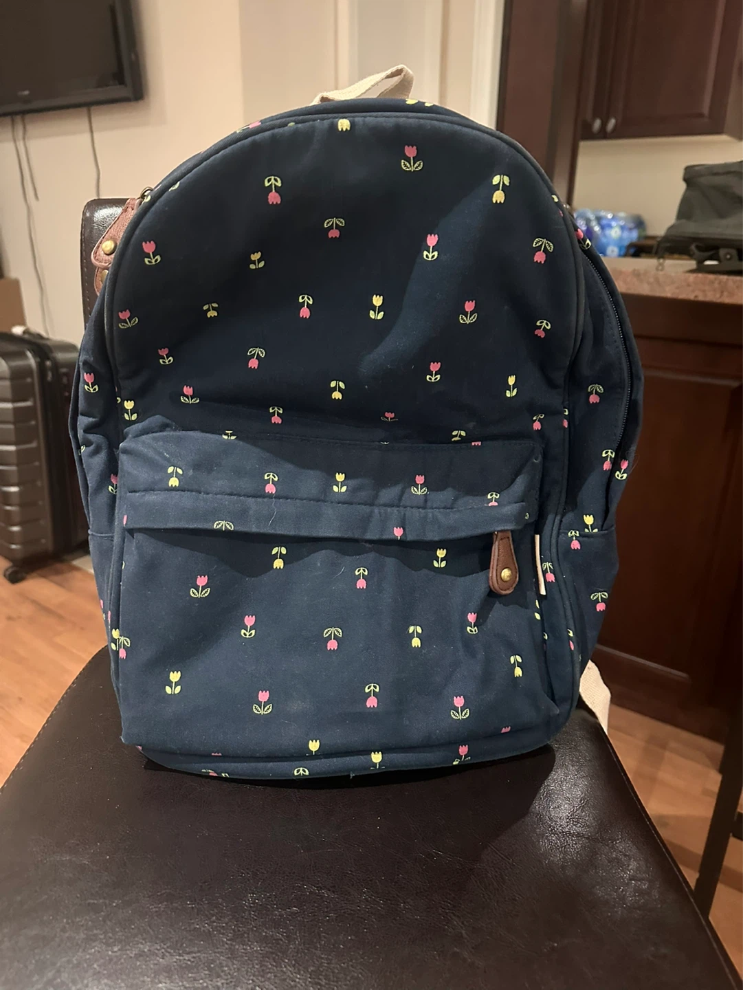 Blue floral print backpack
