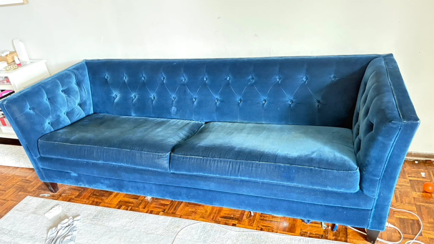 IKEA Lindome Blue Velvet Tufted Sofa
