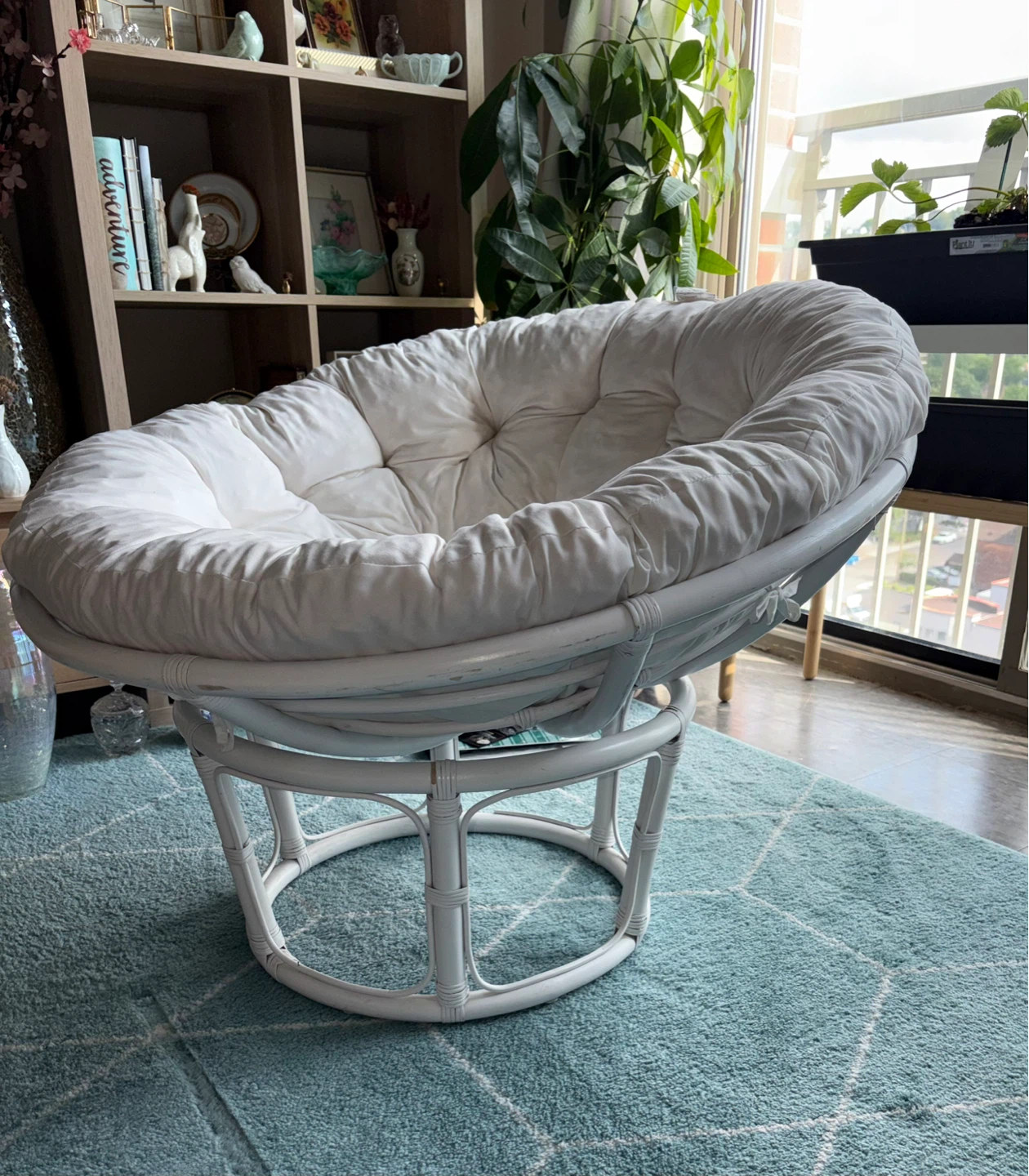 White Rattan Papasan Chair with Cushion - photo 2