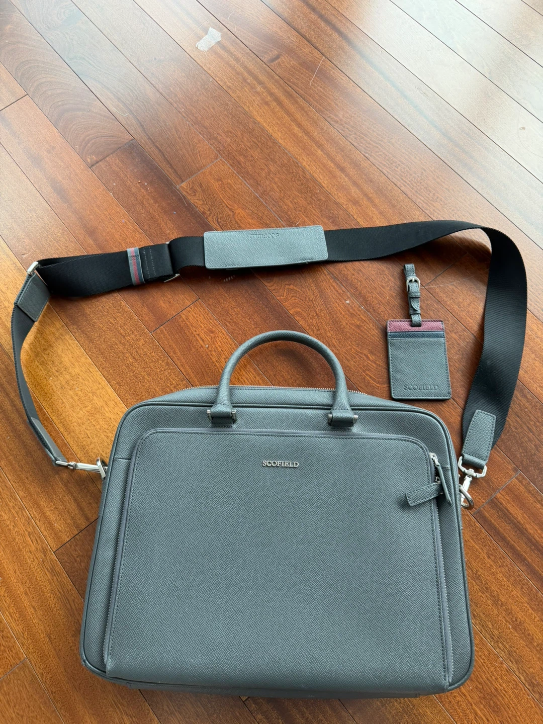 SCOTCH & SODA Mens Grey Leather Briefcase Bag