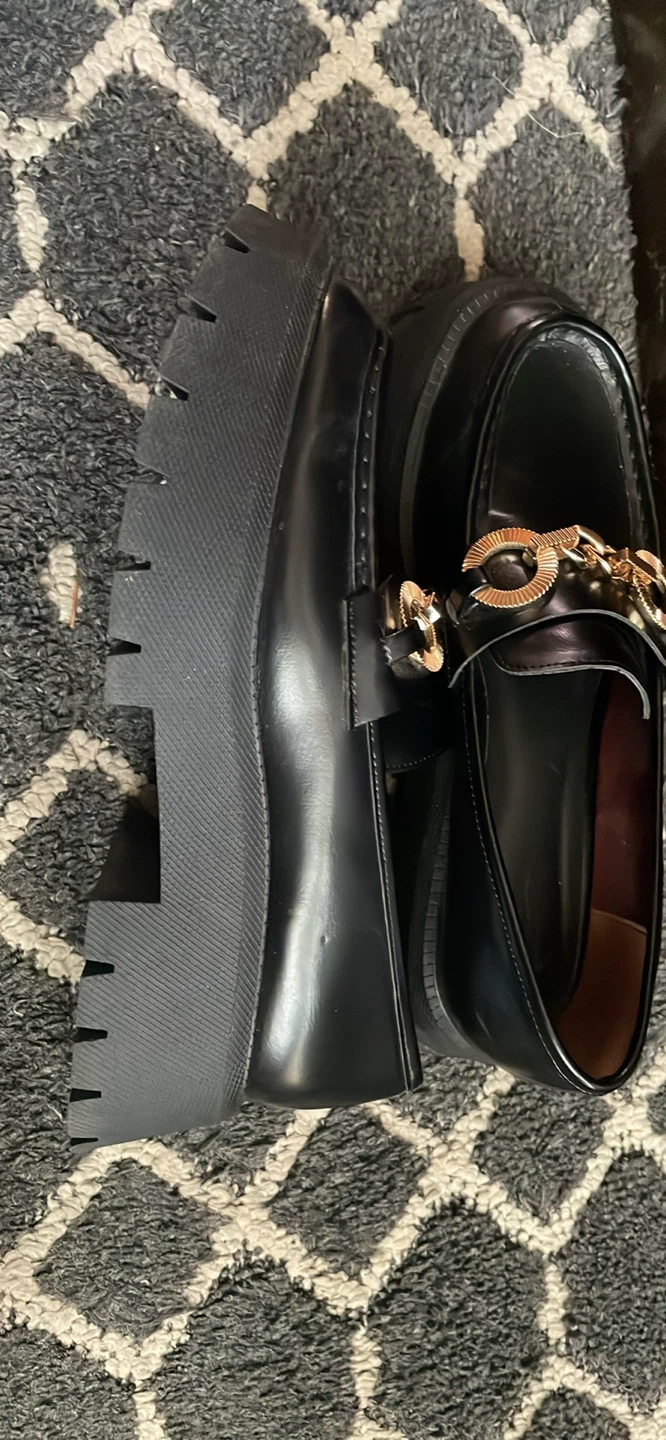 ZARA Black Loafers with Gold Chain - Size 39 - photo 3