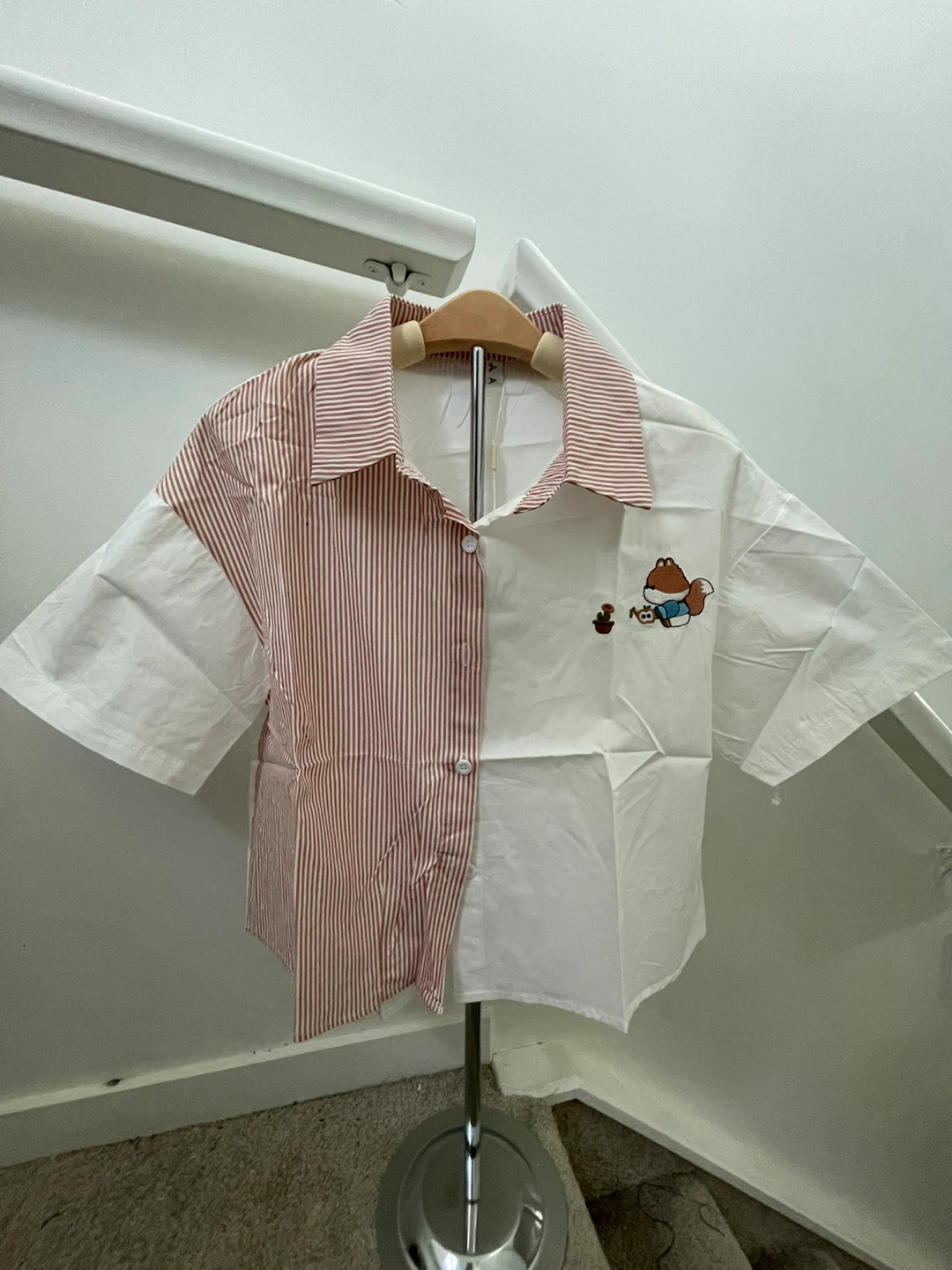 Colourful Striped & Embroidered Short Sleeve Shirt