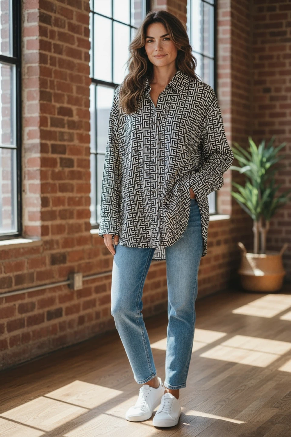 F Print Button-Up Shirt - photo 3