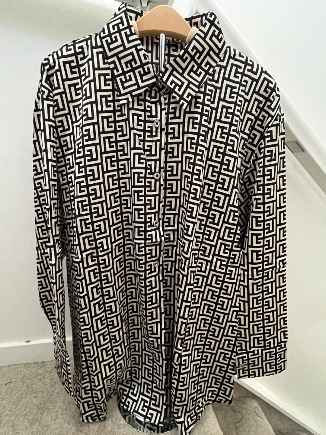 F Print Button-Up Shirt
