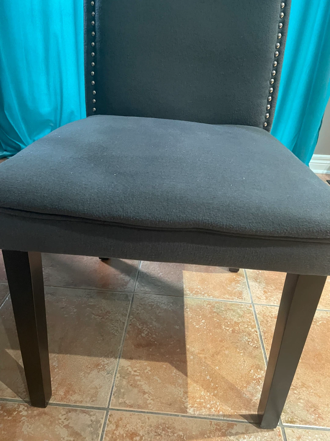 Dark Grey Upholstered Dining Chair with Nailhead Trim - photo 5