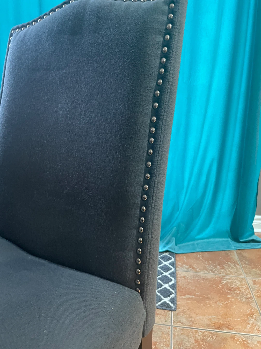 Dark Grey Upholstered Dining Chair with Nailhead Trim - photo 3