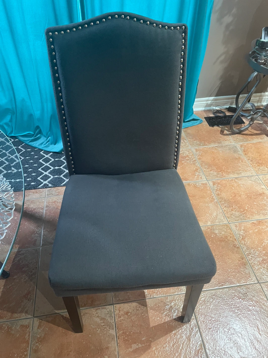 Dark Grey Upholstered Dining Chair with Nailhead Trim - photo 4