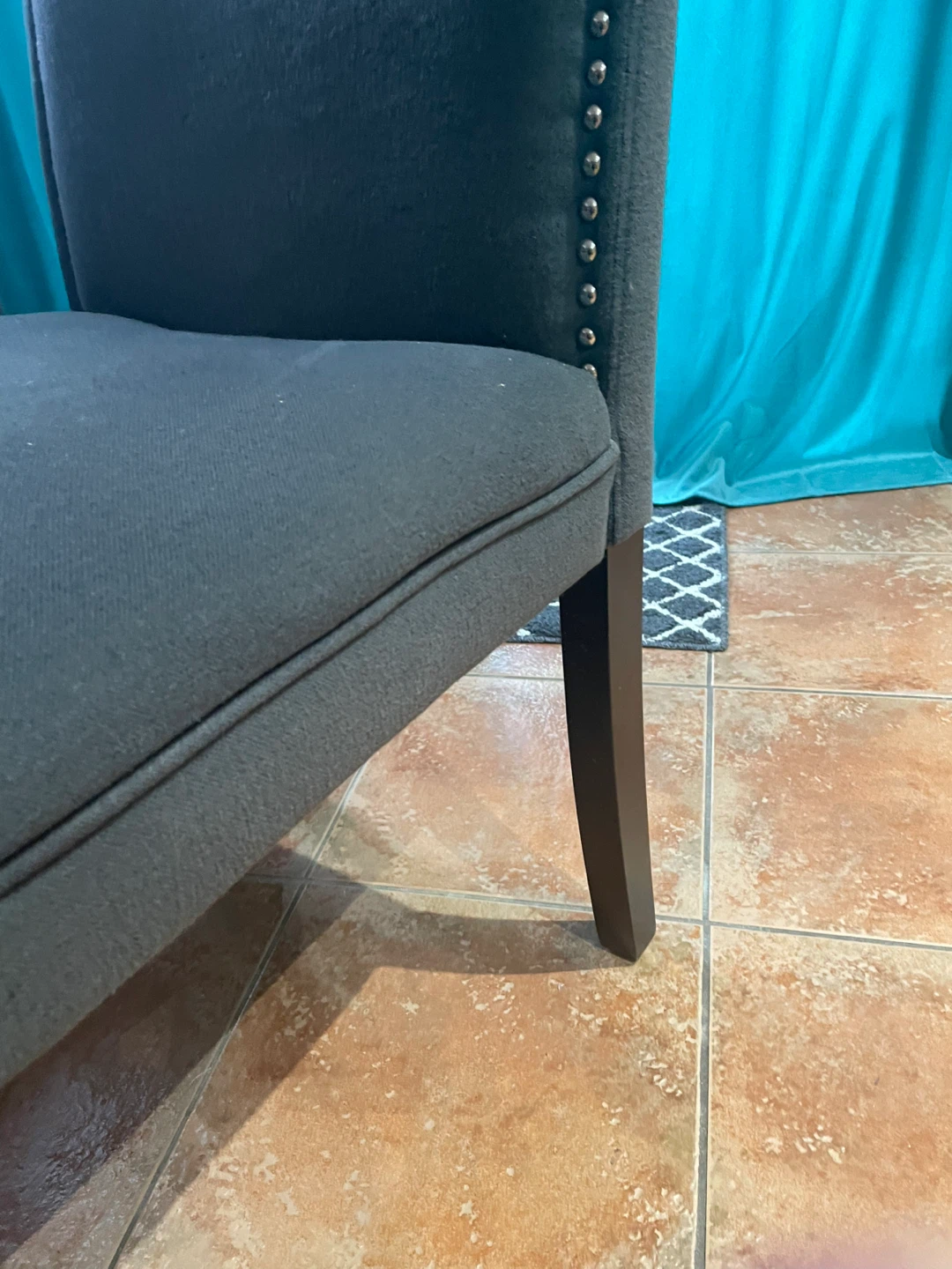 Dark Grey Upholstered Dining Chair with Nailhead Trim - photo 2