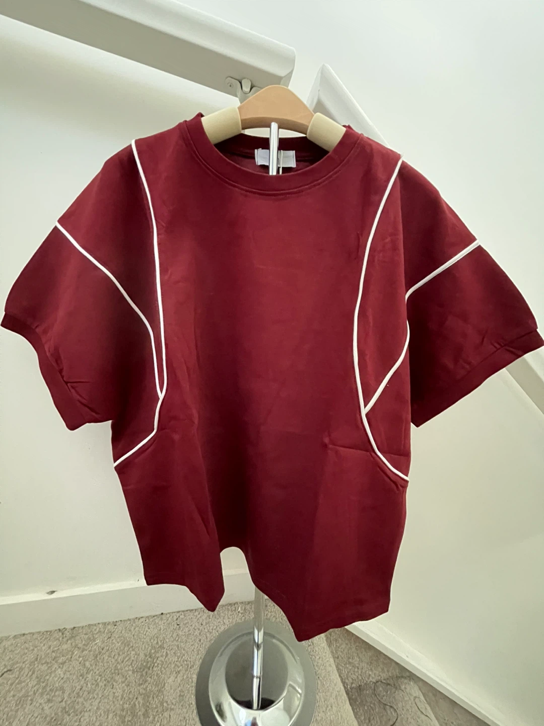 Maroon T-Shirt with White Piping