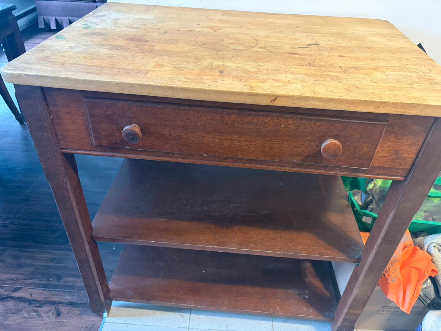 Wooden Kitchen Island Cart with Drawer and Shelves