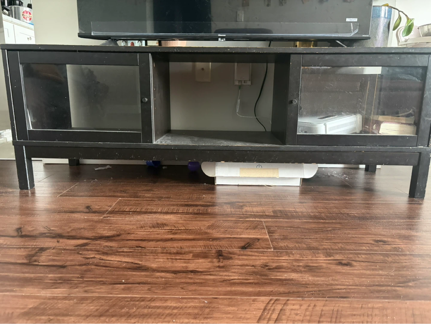 Black Entertainment Unit with Glass Doors