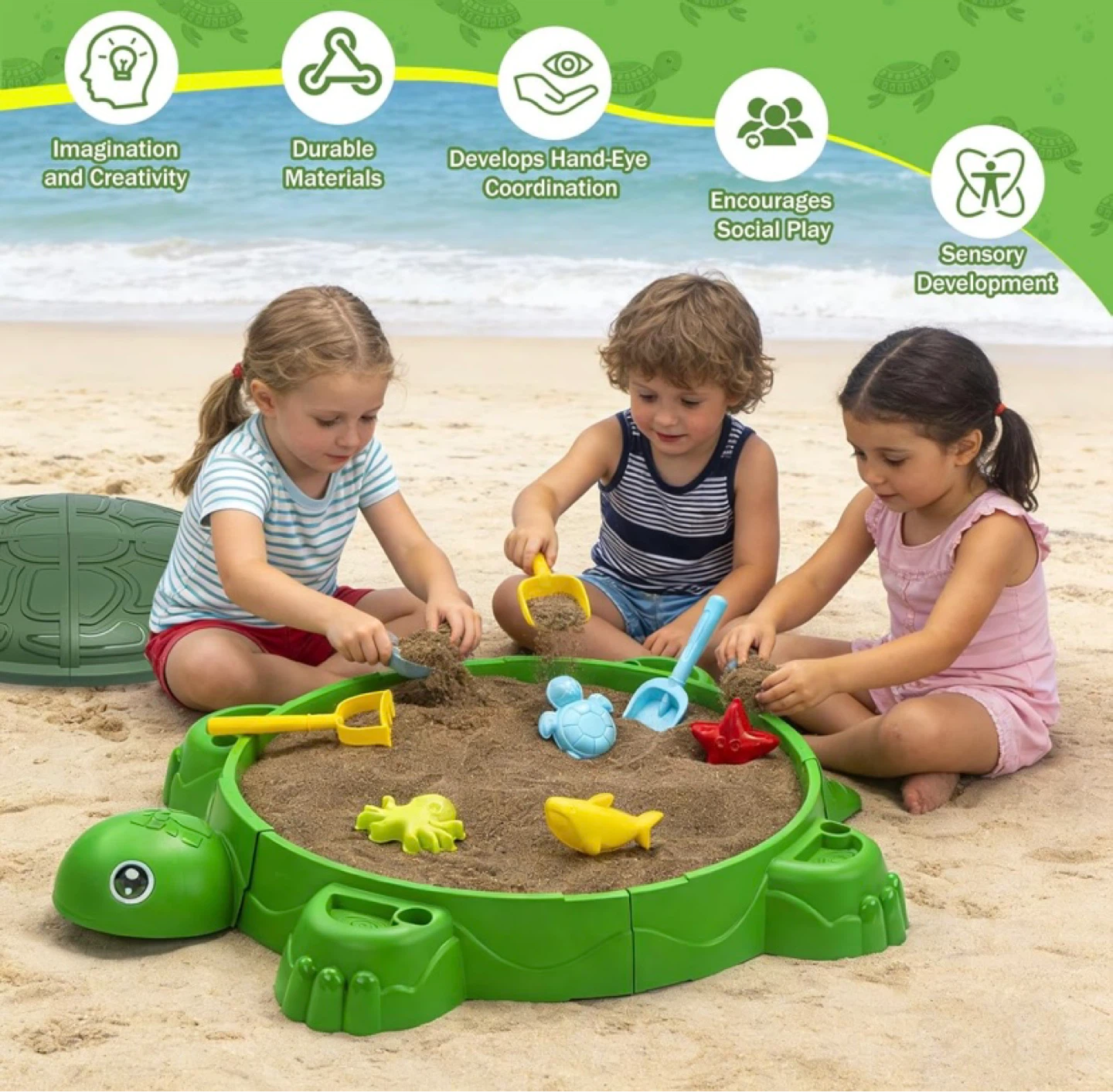 New Turtle Sandbox with Lid & Beach Toys Set - photo 3