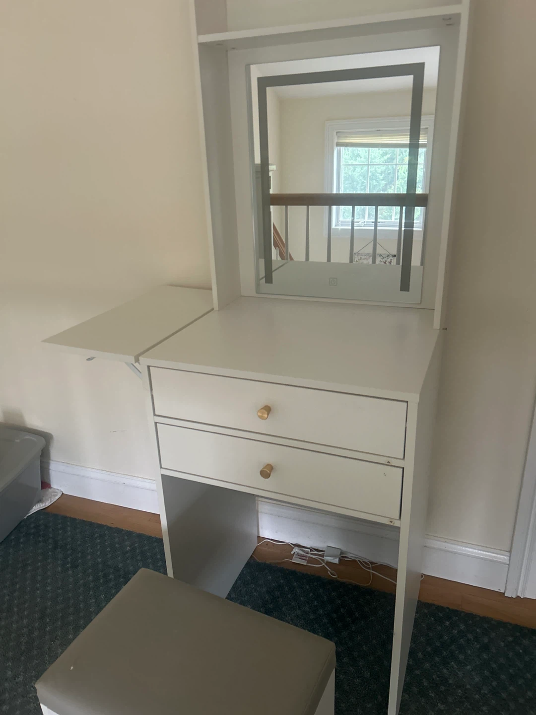White Vanity Desk with Mirror and Stool - photo 3