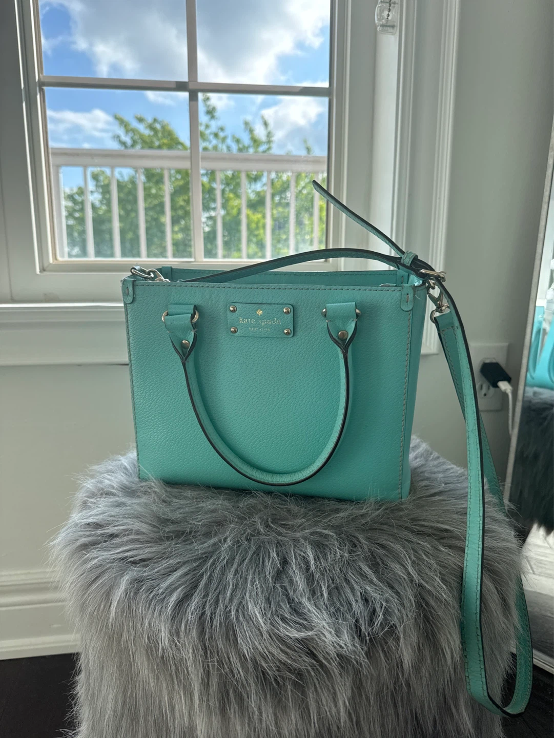 Kate Spade Turquoise Pebble Leather Tote Bag