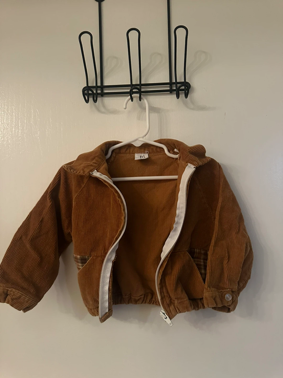 Brown Corduroy Jacket with Plaid Pockets