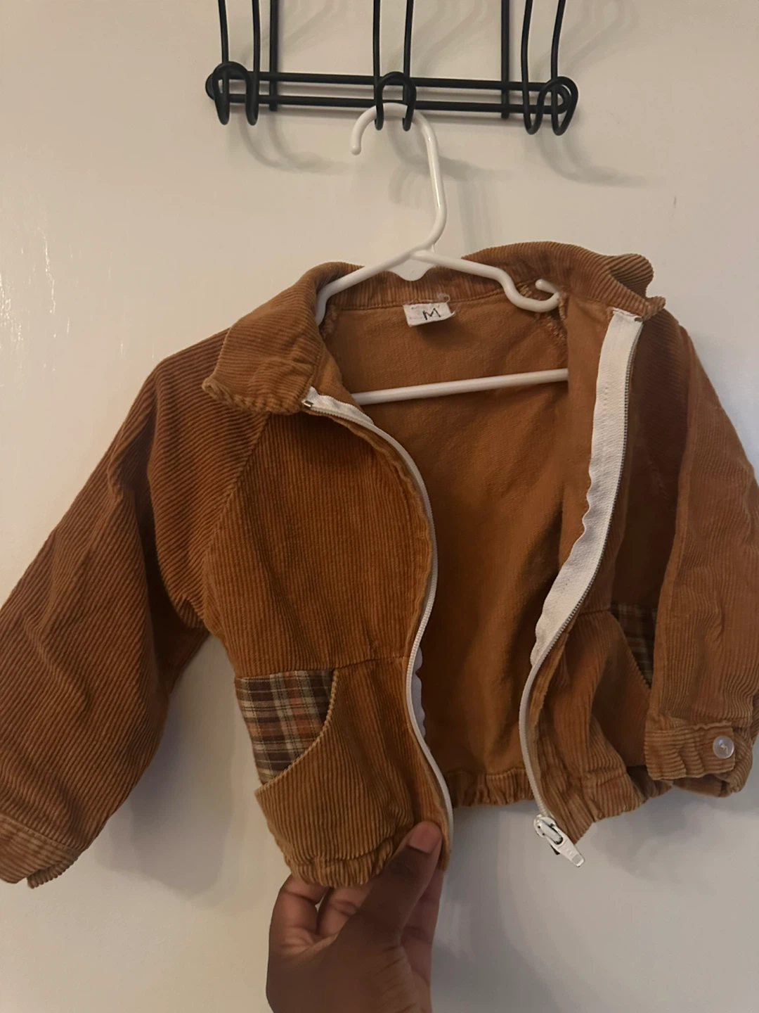 Brown Corduroy Jacket with Plaid Pockets - photo 2