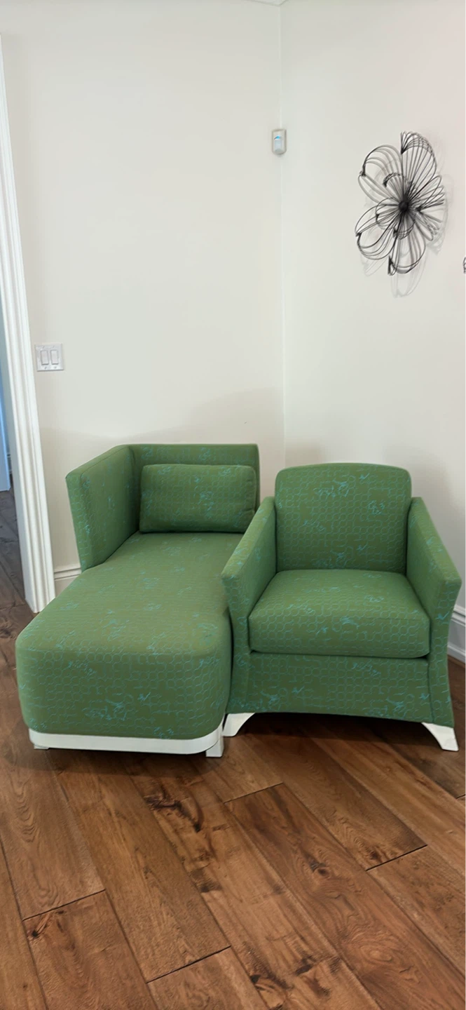 NEW Green Chaise Lounge and Armchair Set