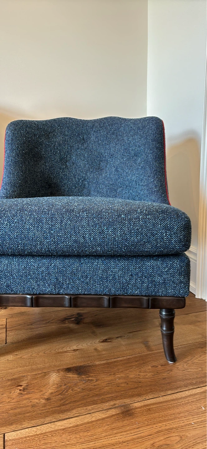NEW Blue Scalloped Back Accent Chair with Red Trim - photo 3