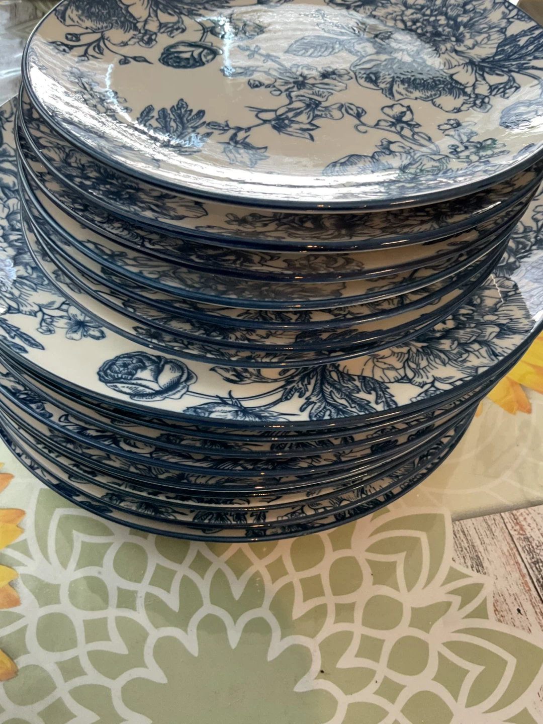 Set of 12 Blue Floral Dinner Plates - photo 2