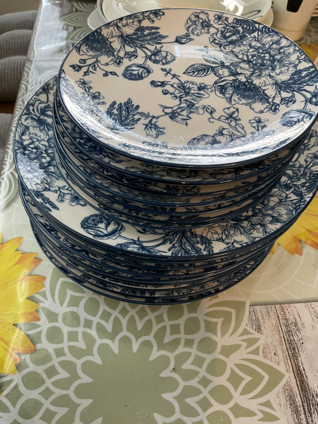 Set of 12 Blue Floral Dinner Plates