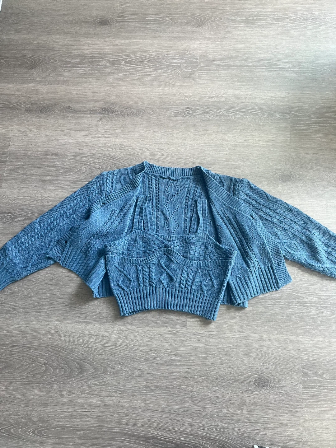 Blue Cable Knit Cardigan and Tank Top Set - photo 5