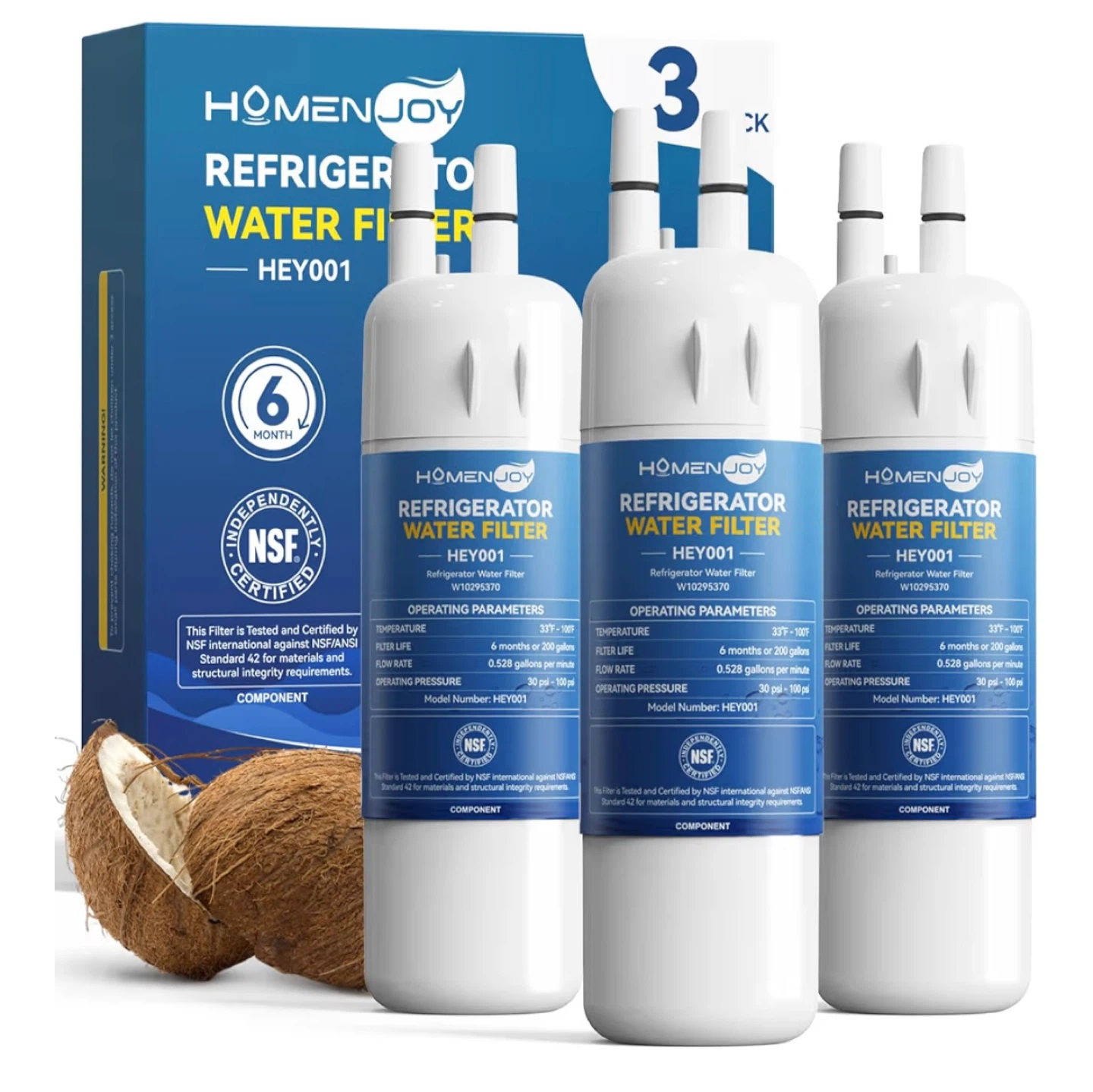 HOMENJOY Refrigerator Water Filter HEY001 - 3 Pack