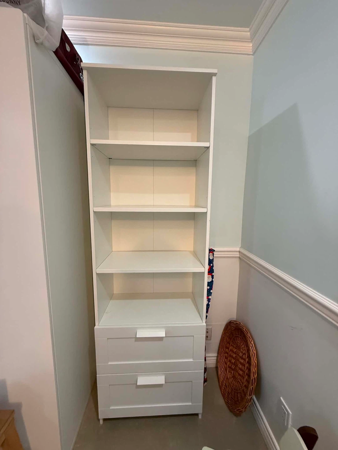 White Tall Bookshelf with Drawers