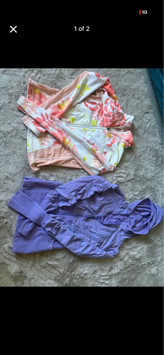2Lululemon Two zip-up hoodies: floral and lavender