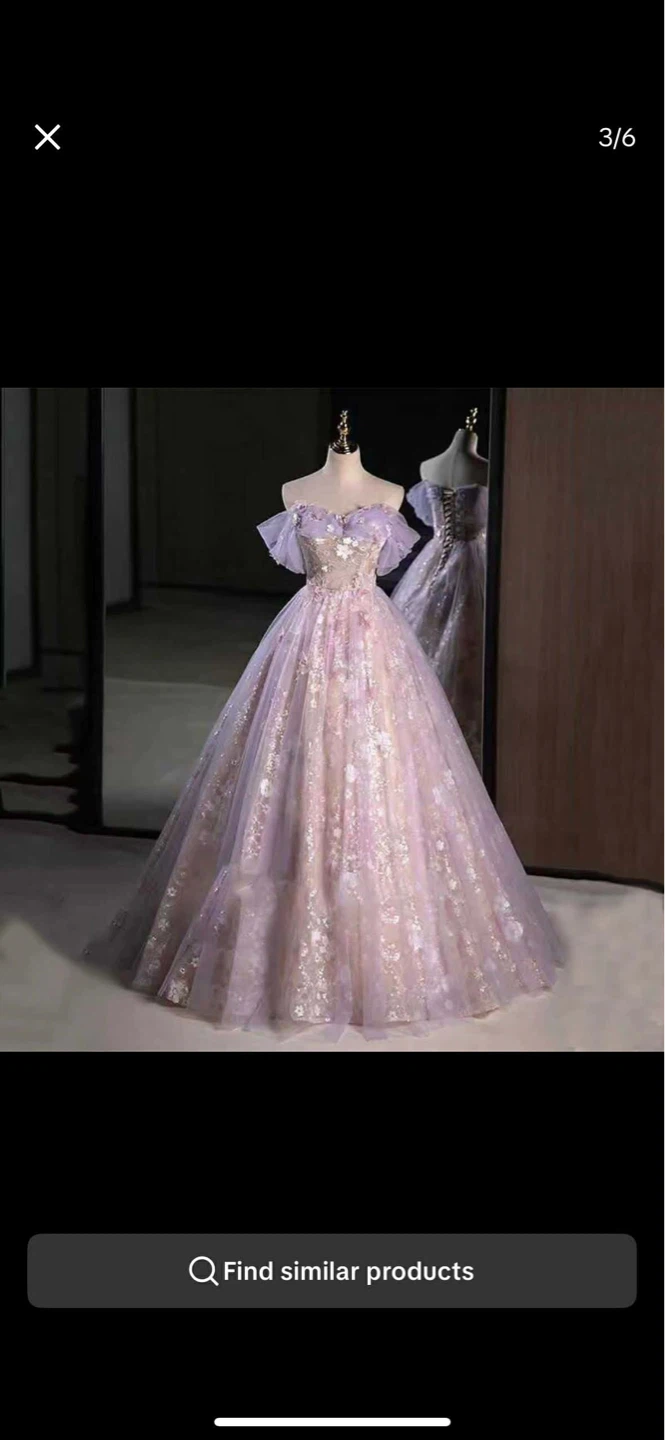 Lavender Tulle Ball Gown with Floral Appliqués