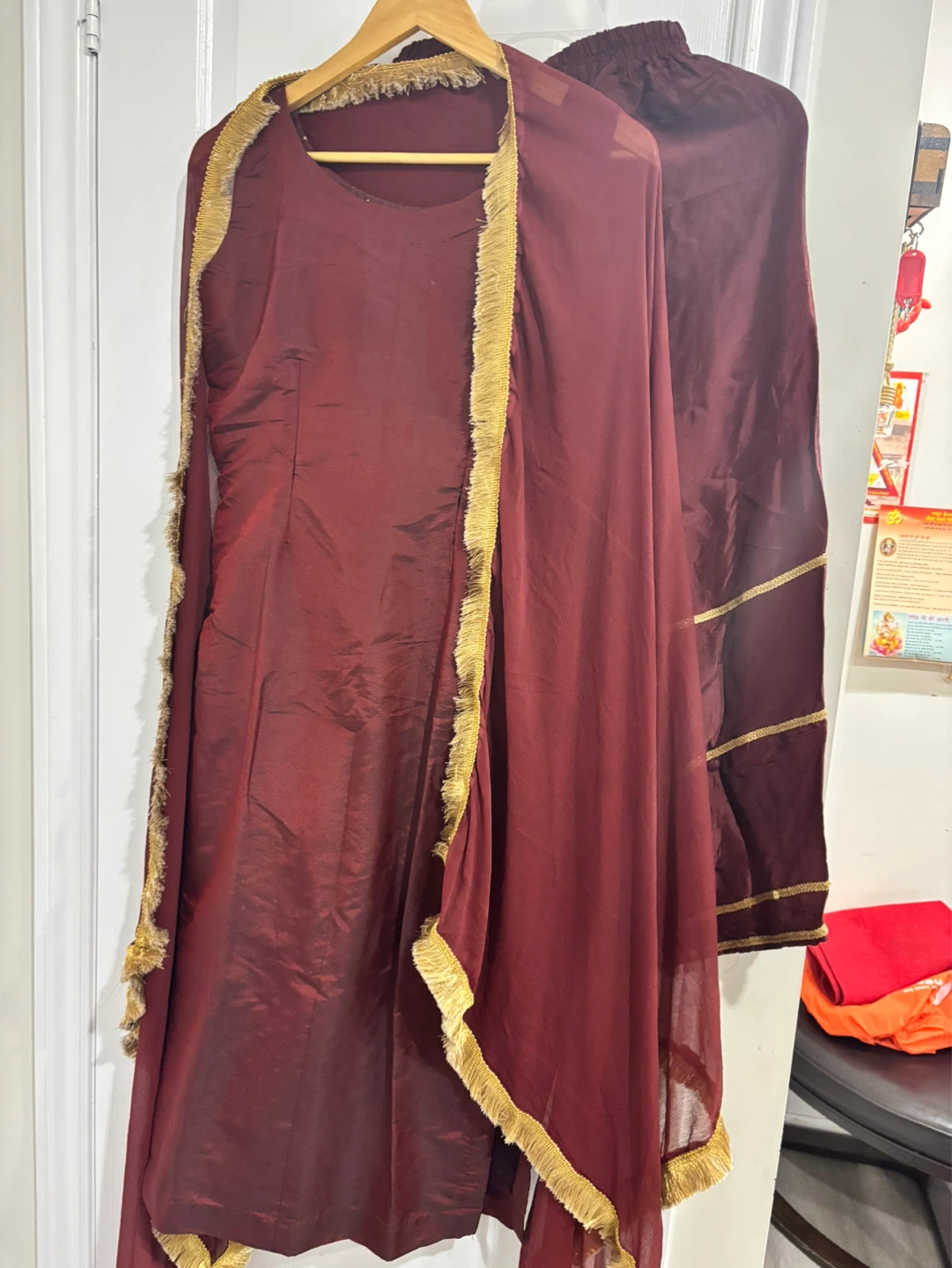 Maroon Kurti with Pants and Dupatta Set