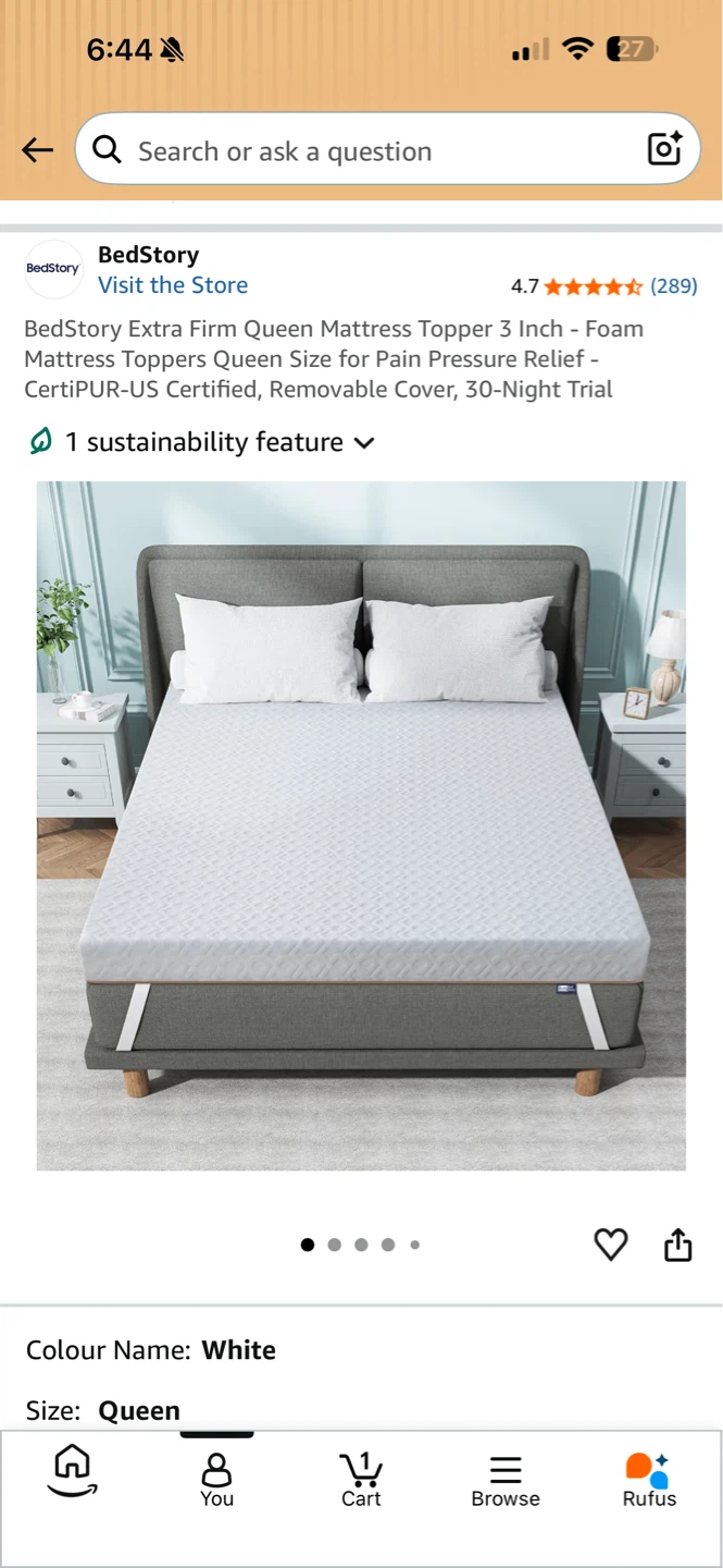 BedStory Extra Firm Queen Mattress Topper 3 Inch White