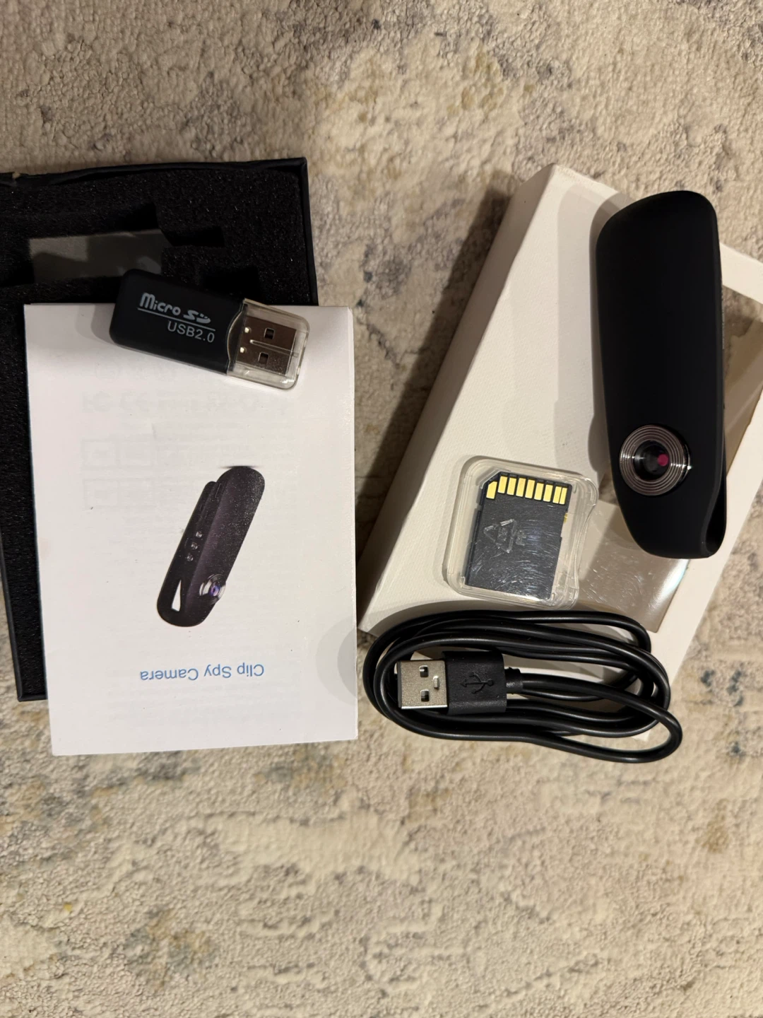 Clip Spy Camera with Micro SD USB Reader and Cable