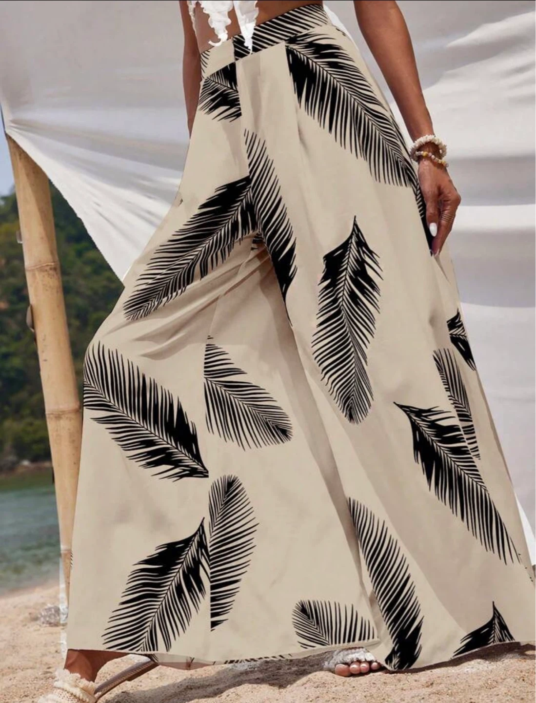 Women's Wide-Leg Pants - Tropical Leaf Print - photo 3