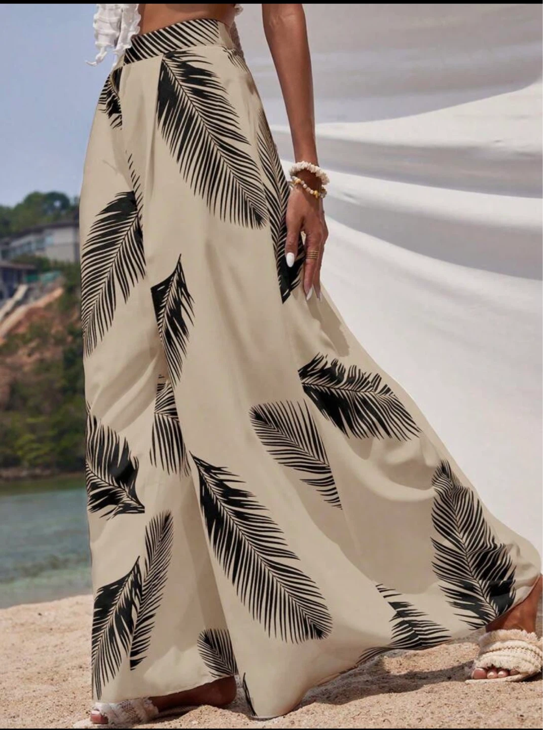 Women's Wide-Leg Pants - Tropical Leaf Print - photo 2