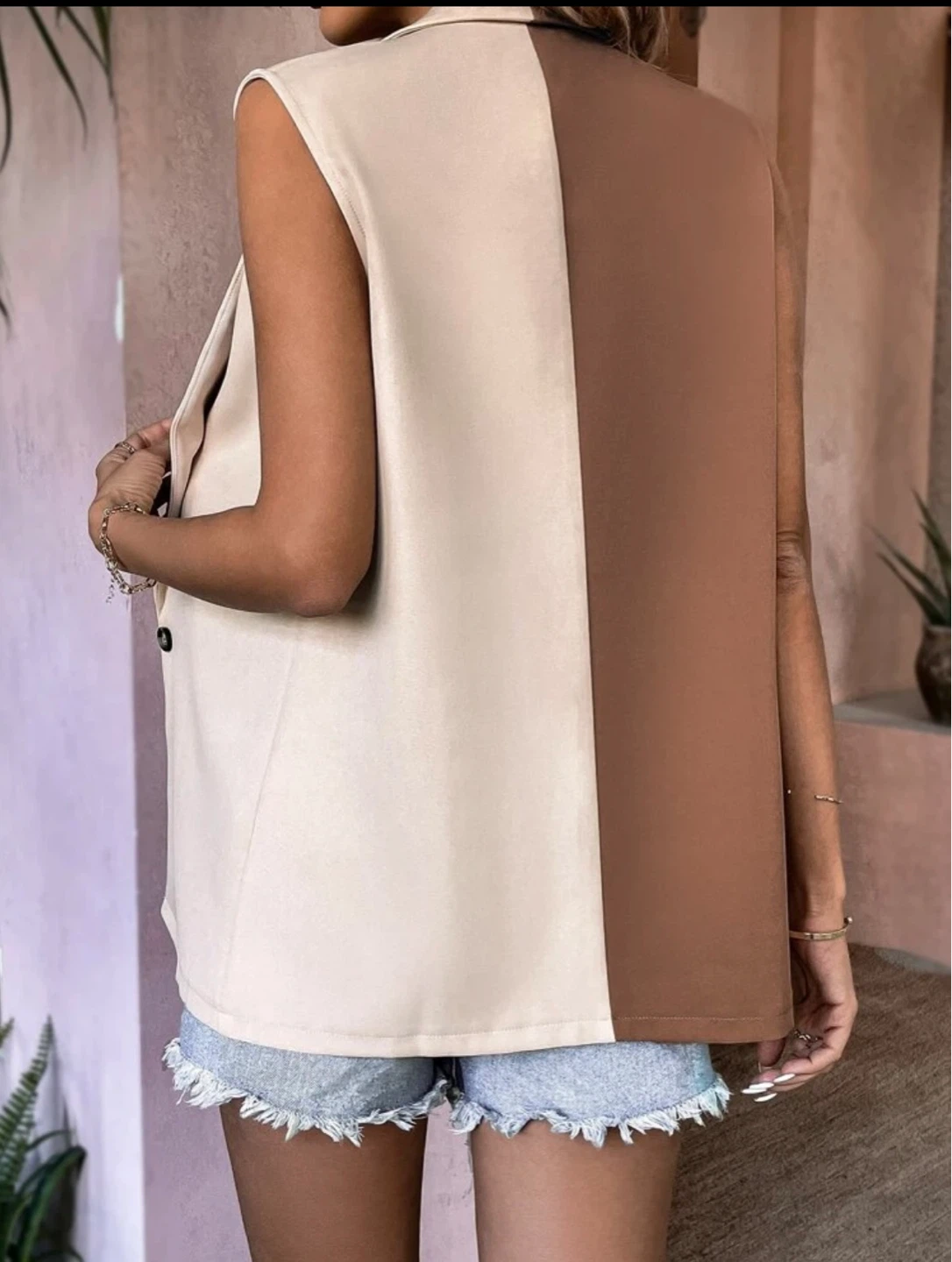 Sleeveless Colour Block Blazer Vest - photo 2