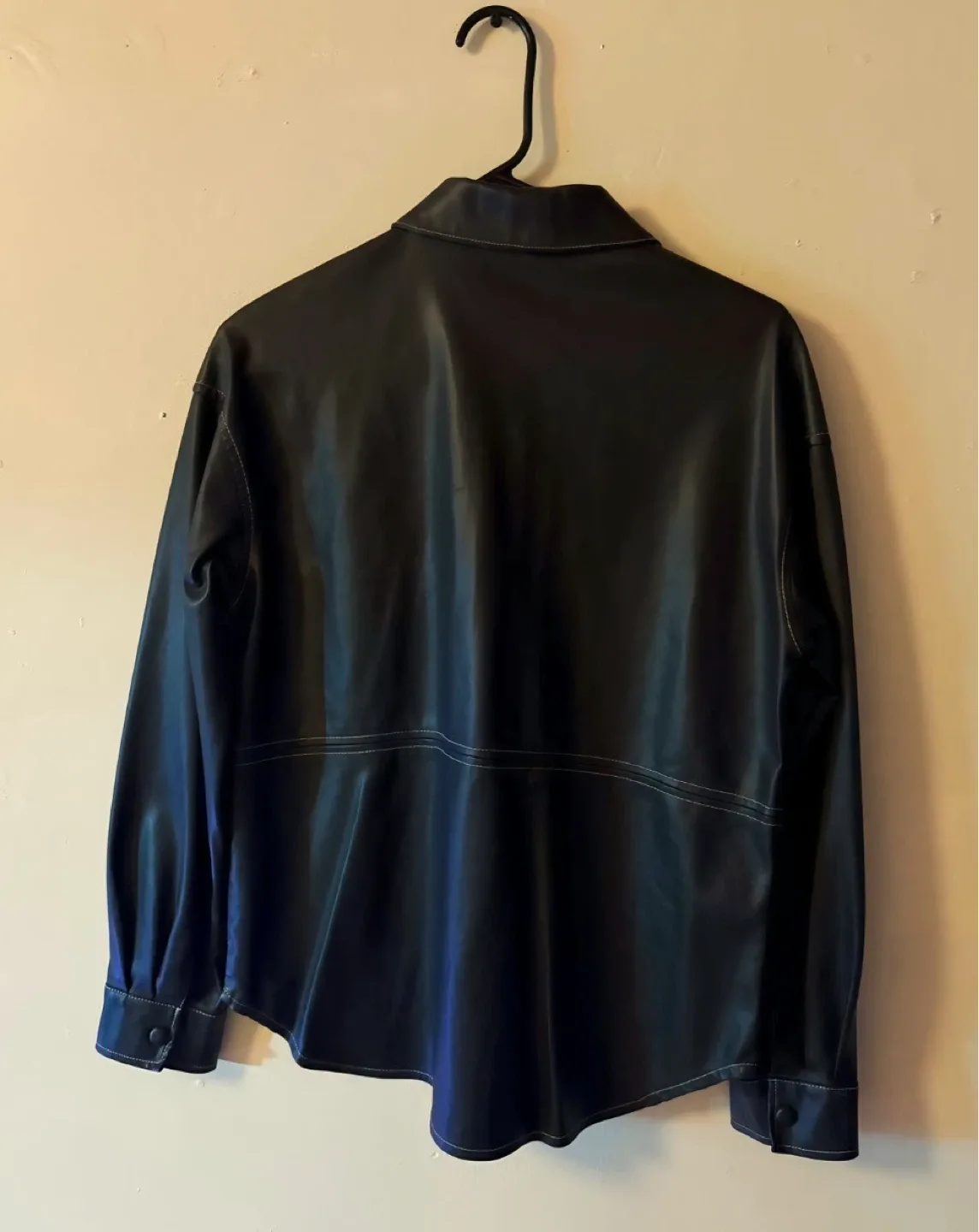 Black Faux Leather Button-Up Jacket - photo 2