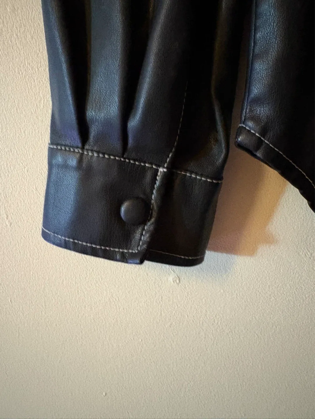 Black Faux Leather Button-Up Jacket - photo 3