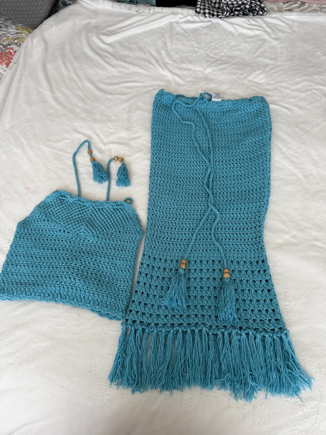 Crocheted Halter Top and Midi Skirt Set - Blue - photo 3