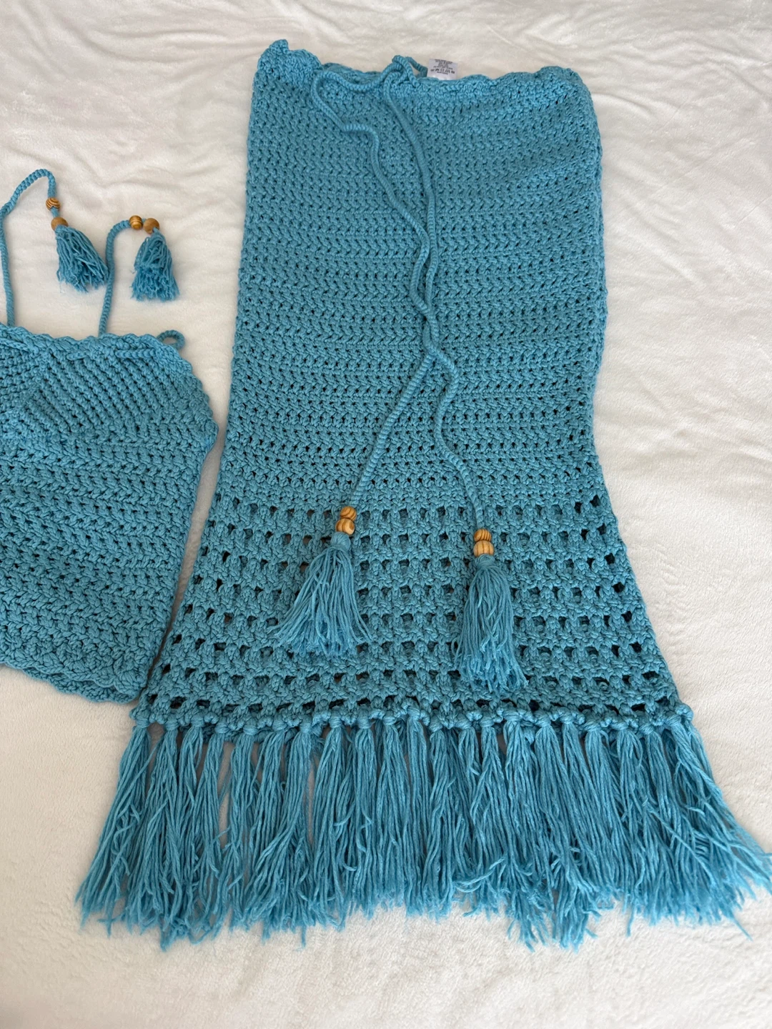 Crocheted Halter Top and Midi Skirt Set - Blue - photo 5