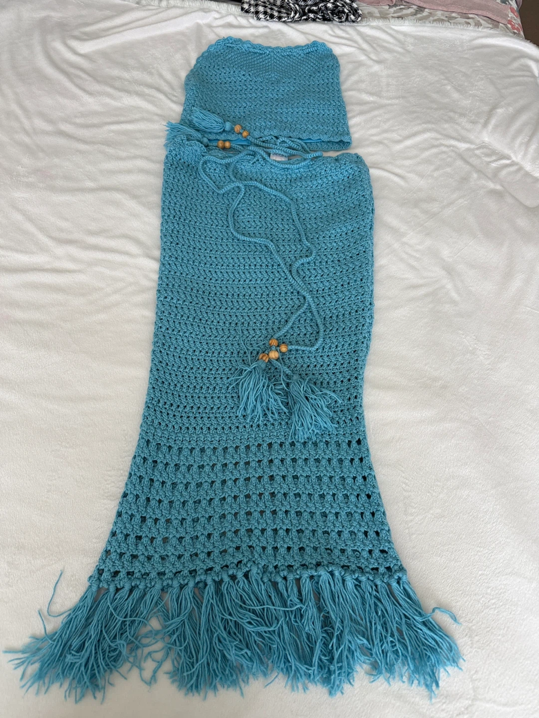 Crocheted Halter Top and Midi Skirt Set - Blue - photo 4