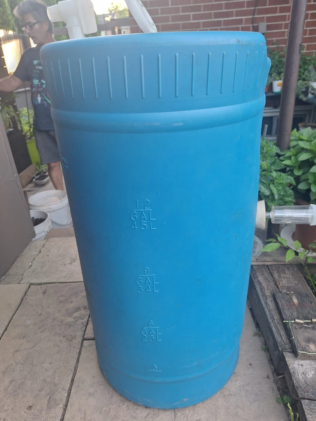 Blue Plastic Fermentation Barrel with Airlock