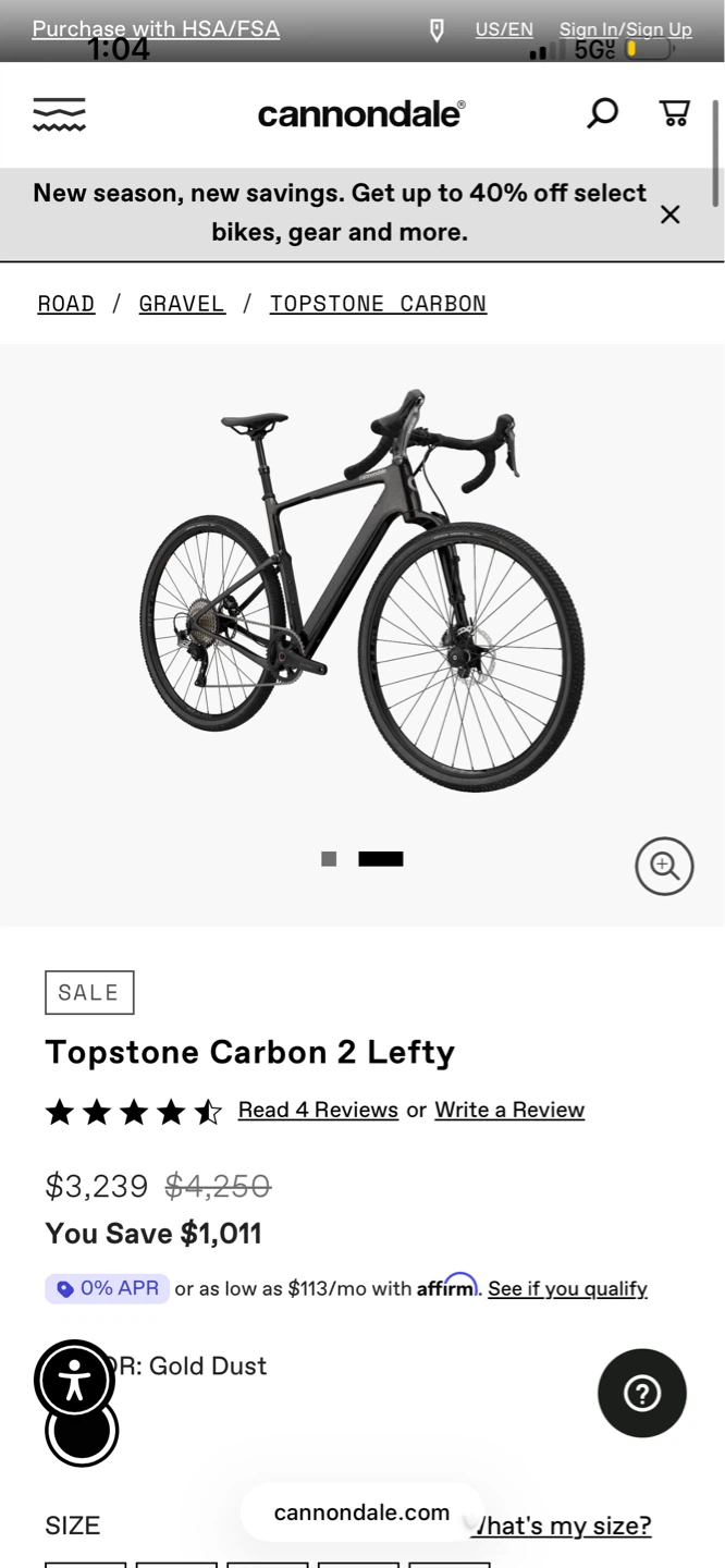 Cannondale Topstone Carbon 2 Lefty Gravel Bike