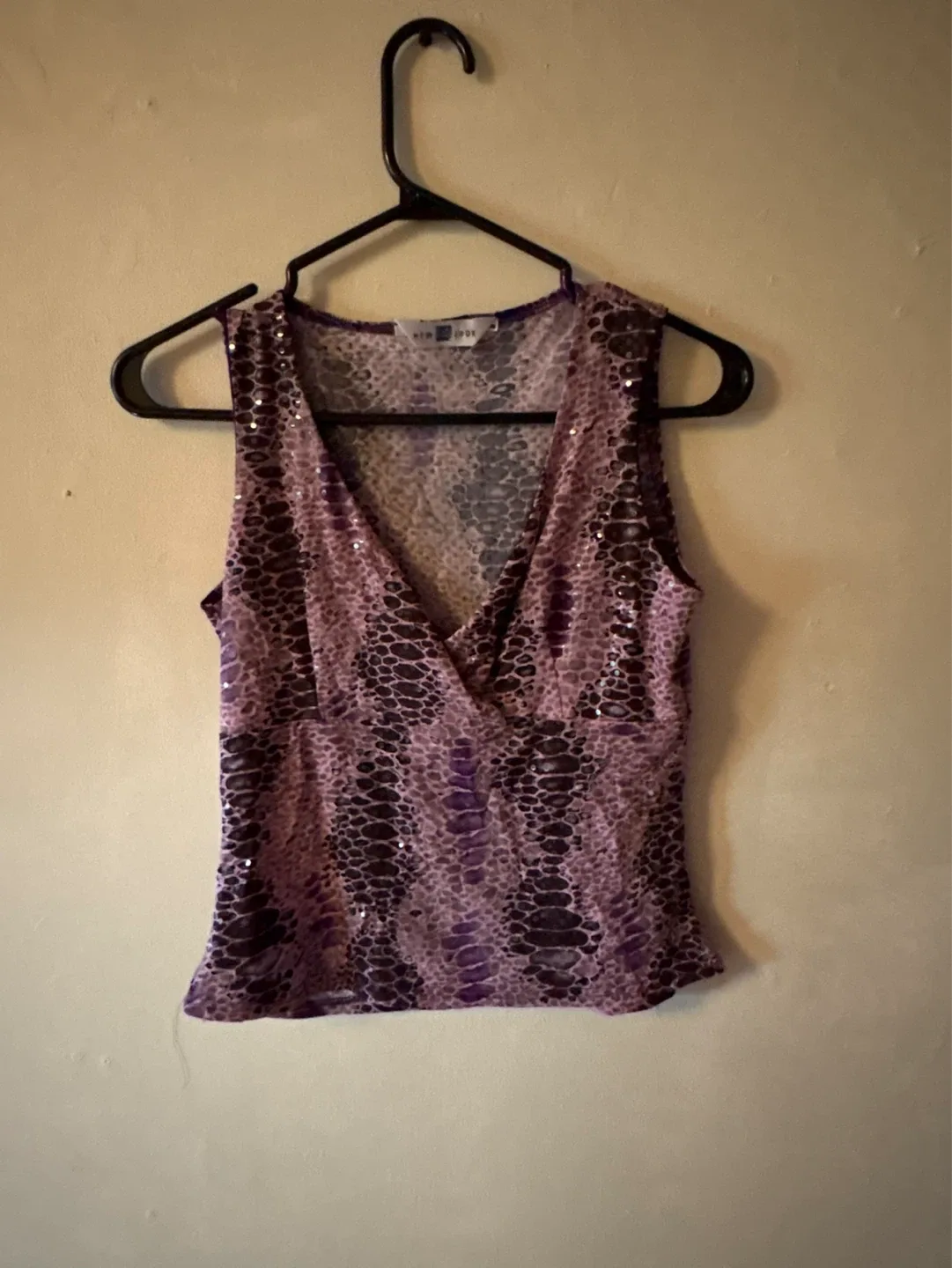 Purple Sequin Snake Print Tank Top