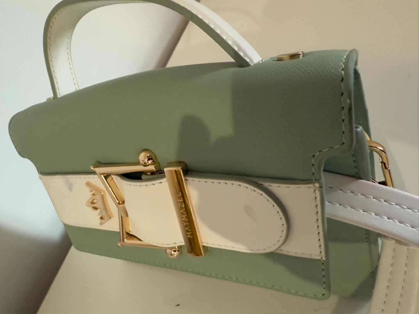 MAYMAZEL Sage Green Mini Handbag with White Accents - photo 2