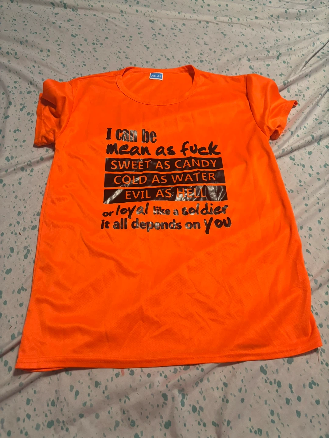 Orange T-Shirt with Graphic Text - Size LS