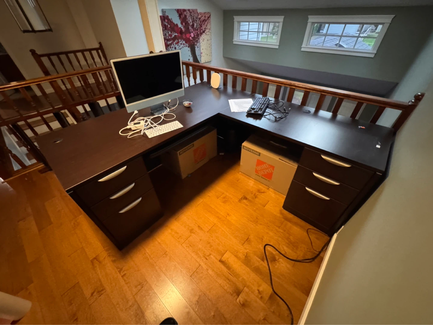 L-Shaped Corner Desk with Storage Drawers